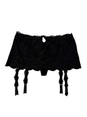 La Senza Black Lace Garter Belt Panty with Floral Embroidery